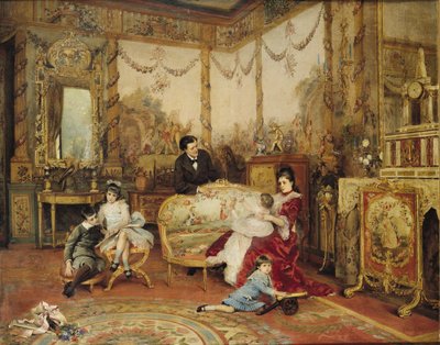 Victorien Sardou (1831-1908) and His Family in Their Drawing Room at Marly-le-Roi, c.1875 by Auguste de la Brely